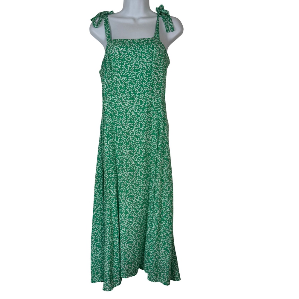 Draper James RSVP Small Green Floral Print Tie Strap Smocked Midi Dress